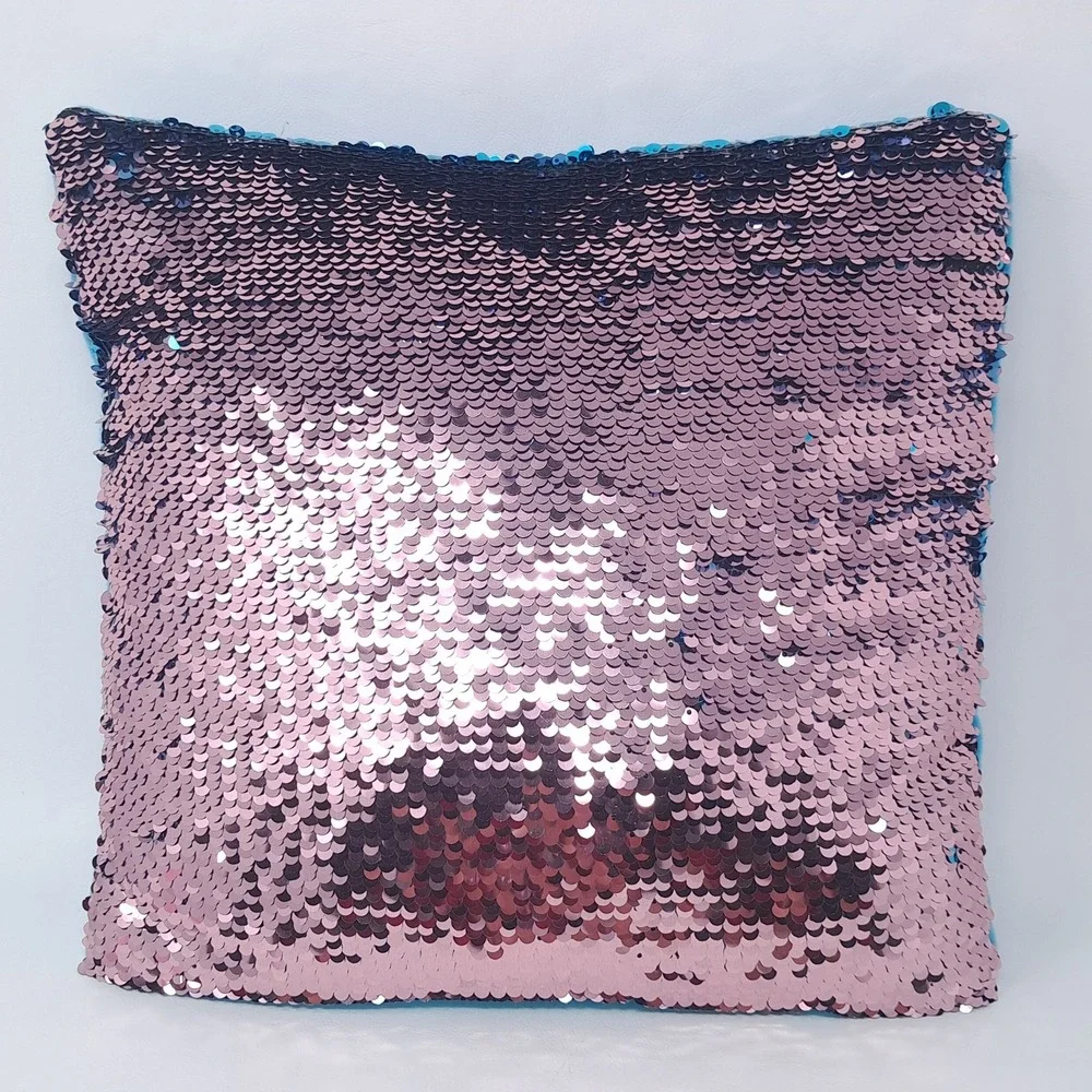 Blue Pink Reversible Sequin Pillow 12x12 Mermaid Flip Color Changing Cushion